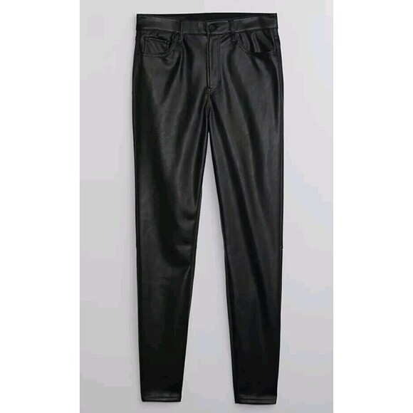 NWT Women's GAP Fac Hi Rise Univ Black Vegan Leather Leggings Sz 0/25R Jeans G2 - Picture 1 of 12